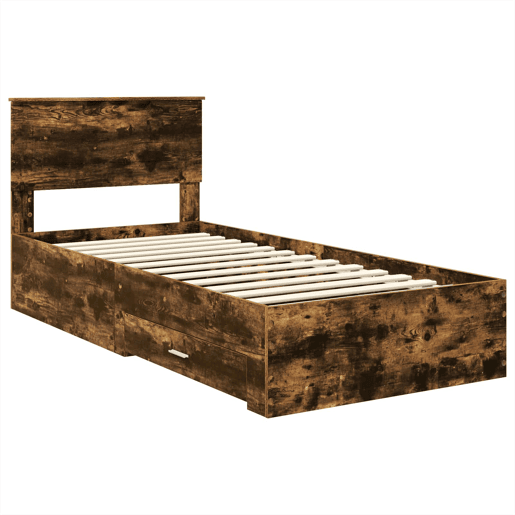 Estrutura de cama de solteiro para adultos com Cabeceira - Carvalho Defumado 100 x 200 cm