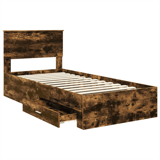 Estrutura de cama de solteiro para adultos com Cabeceira - Carvalho Defumado 100 x 200 cm