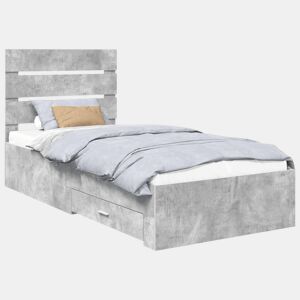 Estrutura de cama de solteiro para adultos com gaveta Cinza Concreto e Prata 70 x 190 cm