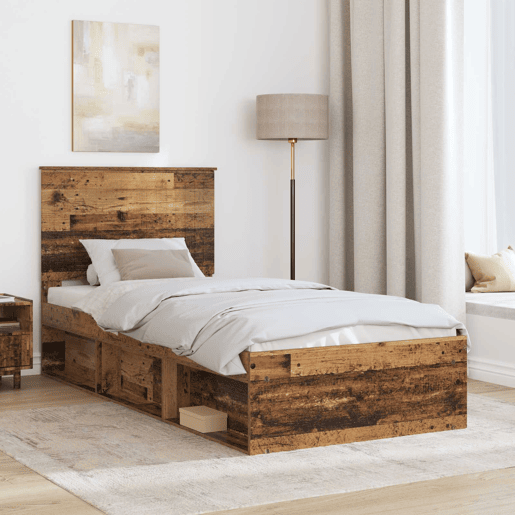 Estrutura de cama de solteiro para adultos com cabeceira Madeira antiga 90 x 190 cm