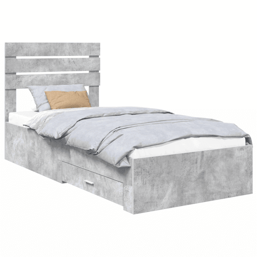 Estrutura de cama de solteiro para adultos com gaveta Cinza Concreto e Prata 70 x 190 cm