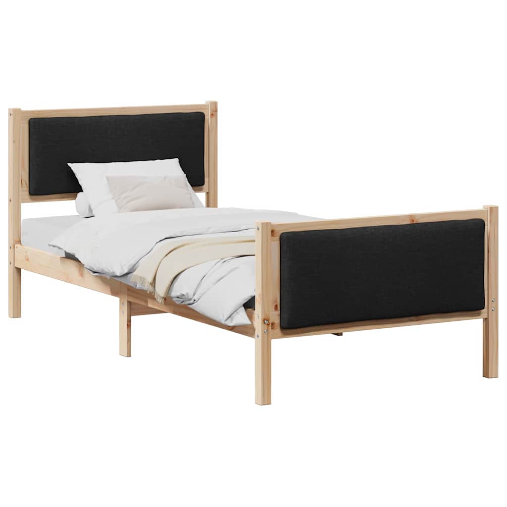 Estructura de cama individual para adultos 105x209 Negro/ Madera