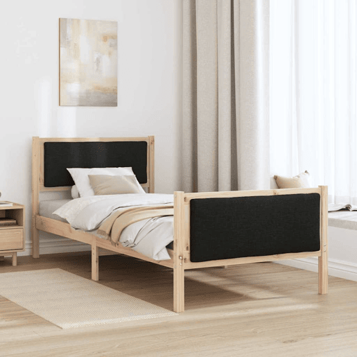 Estrutura de cama de solteiro para adultos com Cabeceira - Preto 100 x 200 cm tecido
