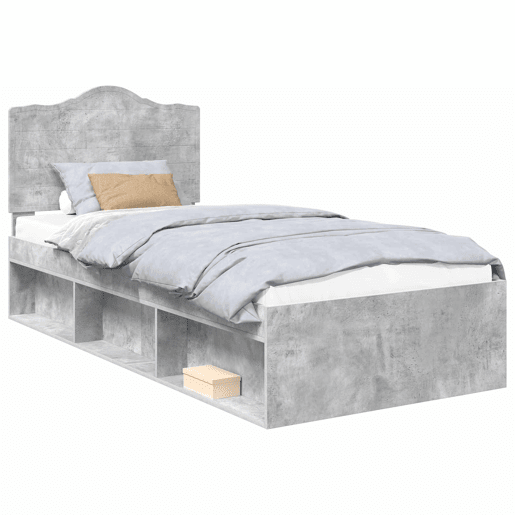 Estrutura de cama de solteiro para adultos com Cabeceira - Cinza Concreto 100 x 200 cm