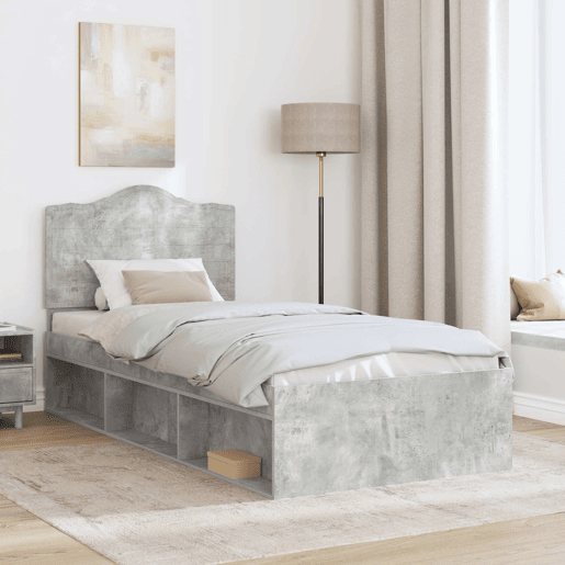 Estrutura de cama de solteiro para adultos com Cabeceira - Cinza Concreto 100 x 200 cm