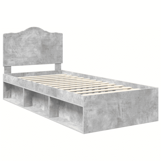 Estrutura de cama de solteiro para adultos com Cabeceira - Cinza Concreto 100 x 200 cm