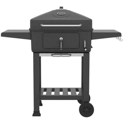 Outsunny Grelhador de Carvão Portátil, Grelhador Móvel com Bandeja e Ventilação Ajustável, Prateleiras Laterais, Termómetro, Tampa, Gaveta de Cinzas, Rodas, Porta Frontal, Pega, Preto