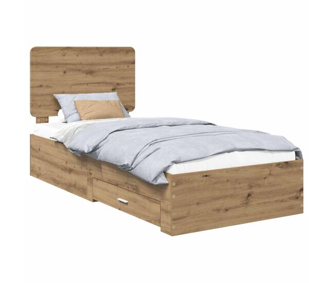 Estructura de cama individual para adultos con cabecera - roble artesanal 100 x 200 cm
