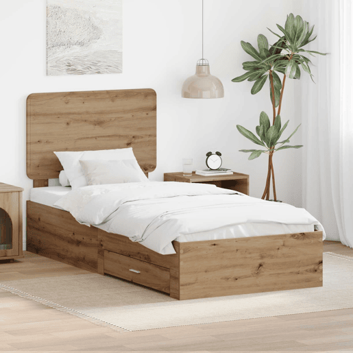 Estrutura de cama de solteiro para adultos com Cabeceira - Carvalho Artesanal 100 x 200 cm