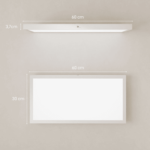 HOMCOM Conjunto de 4 Candeeiros de Teto Cor Regulável Plafons LED com Interruptor DIP e de Parede 3000K4000K6000K 2500 lm 24 W para Sala de Estar Escritório 60x30x3,7 cm Branco