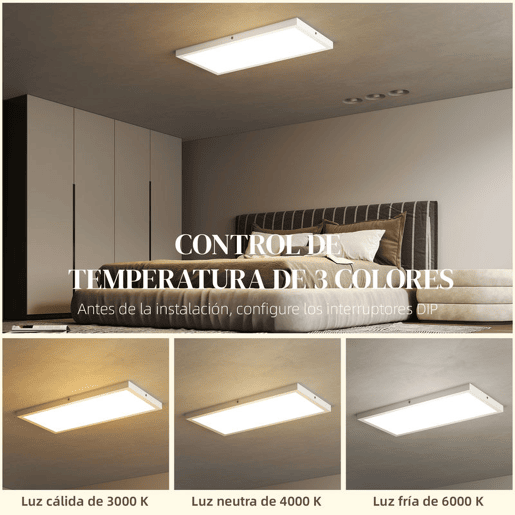 HOMCOM Conjunto de 4 Candeeiros de Teto Cor Regulável Plafons LED com Interruptor DIP e de Parede 3000K4000K6000K 2500 lm 24 W para Sala de Estar Escritório 60x30x3,7 cm Branco