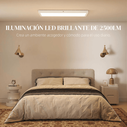 HOMCOM Conjunto de 4 Candeeiros de Teto Cor Regulável Plafons LED com Interruptor DIP e de Parede 3000K4000K6000K 2500 lm 24 W para Sala de Estar Escritório 60x30x3,7 cm Branco