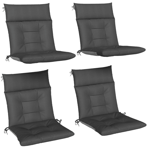 Outsunny Conjunto de 4 Almofadas para Cadeiras Almofadas de Jardim com Encosto Fitas Impermeáveis e Antiderrapantes para Interior e Exterior 112x53x8 cm Cinzento Escuro