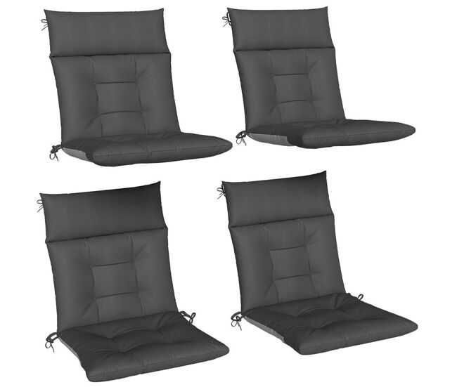 Outsunny set de 4 cojines para sillas, cojines para jardín, colchones de banco con respaldo, correas, impermeables y antideslizantes, para interior y exterior 112x53x8 cm, gris oscuro