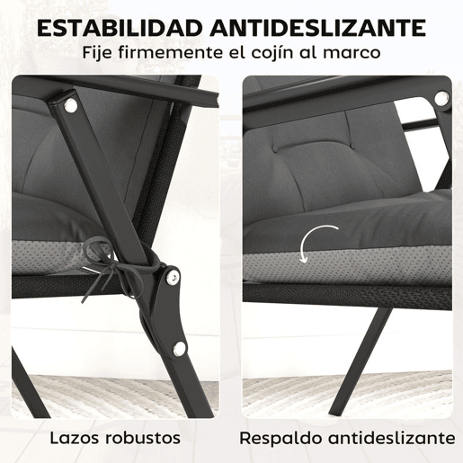 Outsunny Conjunto de 4 Almofadas para Cadeiras Almofadas de Jardim com Encosto Fitas Impermeáveis e Antiderrapantes para Interior e Exterior 112x53x8 cm Cinzento Escuro