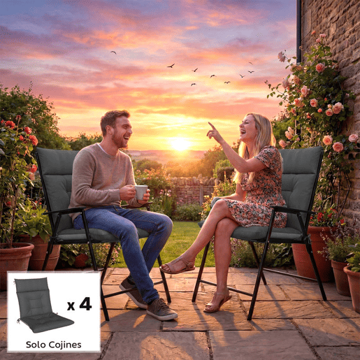 Outsunny Conjunto de 4 Almofadas para Cadeiras Almofadas de Jardim com Encosto Fitas Impermeáveis e Antiderrapantes para Interior e Exterior 112x53x8 cm Cinzento Escuro