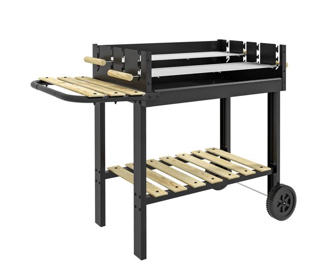 Outsunny barbacoa de carbón, barbacoa portátil, 113x53,5x82,5 cm, con 2 parrillas alturas ajustables, mesa lateral, estante y ruedas, para jardín o fiesta al aire libre, negro
