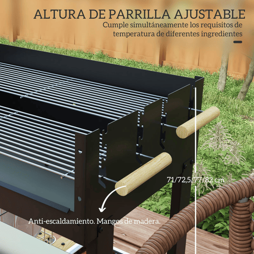 Outsunny Churrasqueira a Carvão, Churrasqueira Portátil, 113x53,5x82,5 cm, com 2 Grelhas Alturas Ajustáveis, Mesa Lateral, Prateleira e Rodas, para Jardim ou Festa ao Ar Livre, Preto