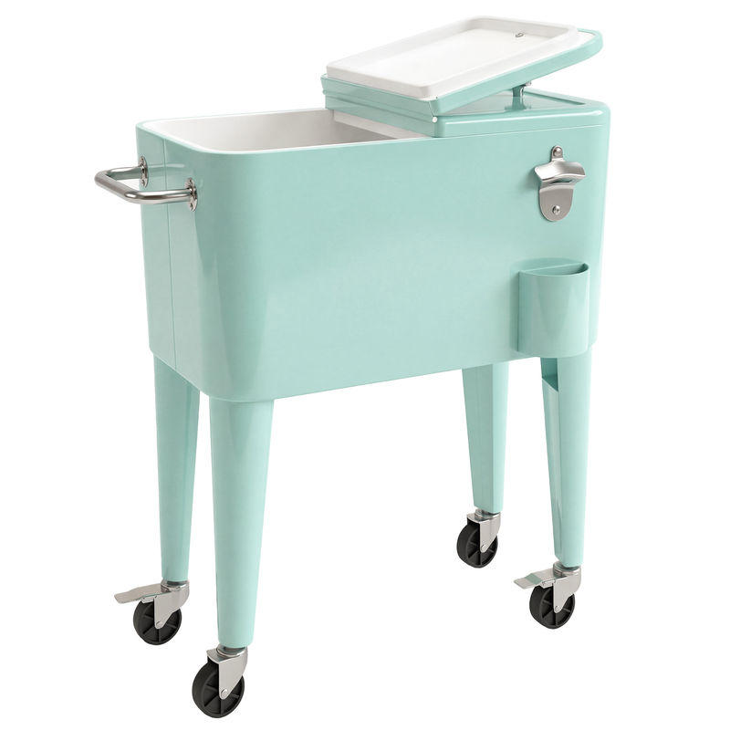 Outsunny carro de bebidas refrigerado 56l con ruedas, carro nevera con abrebotellas, recogetapas y asa, para patio, fiesta, terraza, 75x35x78 cm, verde claro