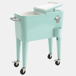 Outsunny Carro de Bebidas Refrigerado 56L com Rodas, Abre-garrafas, Coletor de Tampas e Alça, para Jardim, Festas, Terraço, 75x35x78 cm, Verde Claro