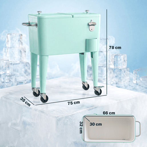 Outsunny Carro de Bebidas Refrigerado 56L com Rodas, Abre-garrafas, Coletor de Tampas e Alça, para Jardim, Festas, Terraço, 75x35x78 cm, Verde Claro Outsunny Carro de Bebidas Refrigerado 56L com Rodas, Abre-garrafas, Coletor de Tampas e Alça, para Jardim, Festas, Terraço, 75x35x78 cm, Verde Claro