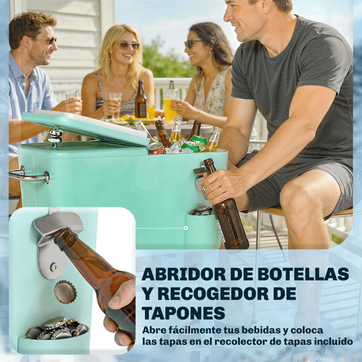 Outsunny Carro de Bebidas Refrigerado 56L com Rodas, Abre-garrafas, Coletor de Tampas e Alça, para Jardim, Festas, Terraço, 75x35x78 cm, Verde Claro Outsunny Carro de Bebidas Refrigerado 56L com Rodas, Abre-garrafas, Coletor de Tampas e Alça, para Jardim, Festas, Terraço, 75x35x78 cm, Verde Claro