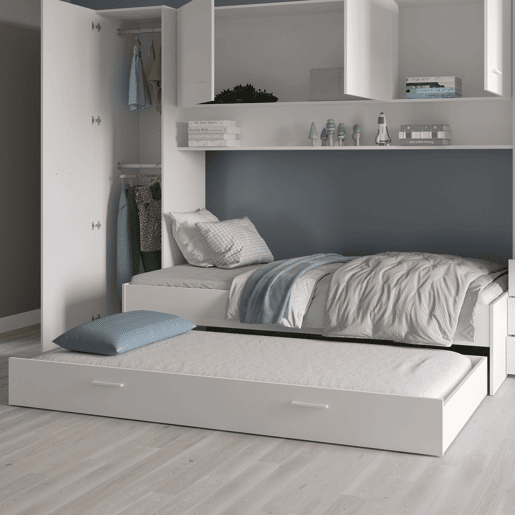 Cama auxiliar Tidy de 90x200 cm com gaveta para quarto infantiladolescente, móveis para quarto, branca