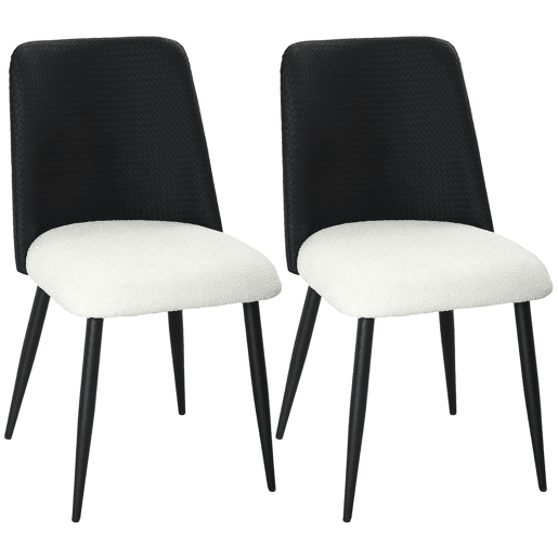 HOMCOM Conjunto de 2 Cadeiras de Jantar, Cadeiras de Cozinha com Encosto em PU Assento Acolchoado Pernas de Aço para Sala Preto e Bege