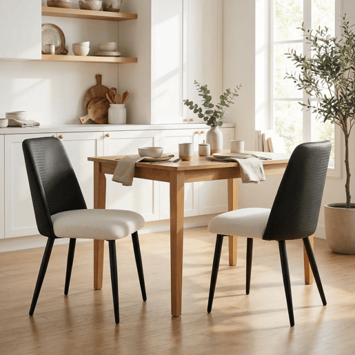 HOMCOM Conjunto de 2 Cadeiras de Jantar, Cadeiras de Cozinha com Encosto em PU Assento Acolchoado Pernas de Aço para Sala Preto e Bege