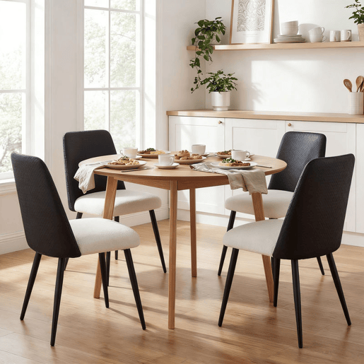 HOMCOM Conjunto de 2 Cadeiras de Jantar, Cadeiras de Cozinha com Encosto em PU Assento Acolchoado Pernas de Aço para Sala Preto e Bege