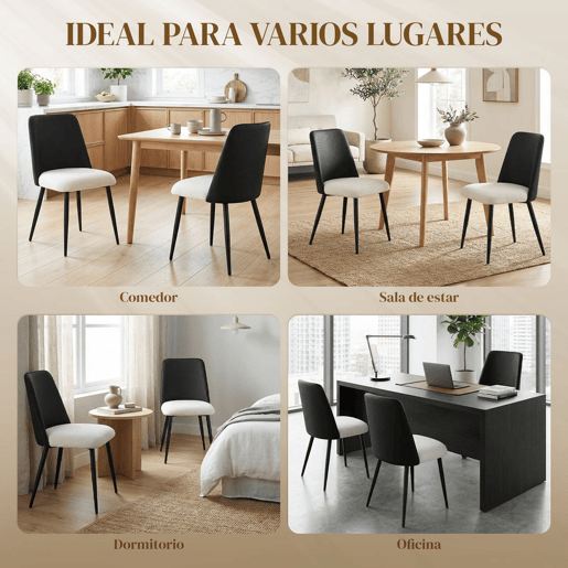 HOMCOM Conjunto de 2 Cadeiras de Jantar, Cadeiras de Cozinha com Encosto em PU Assento Acolchoado Pernas de Aço para Sala Preto e Bege