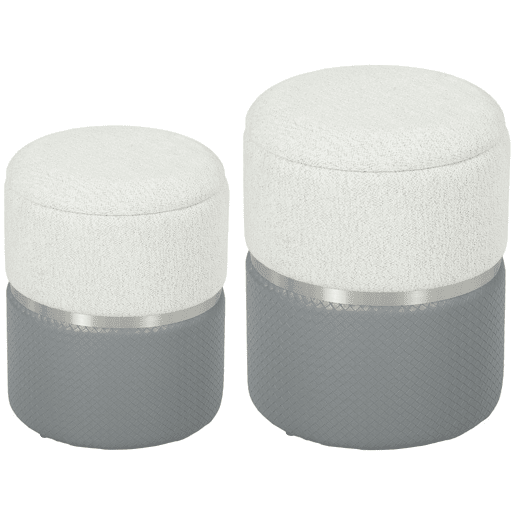 HOMCOM Conjunto de 2 Puffs de Arrumação Baús de Arrumação Redondos Estofados em Chenille e PU Assento Acolchoado para Entrada Quarto Sala Cinzento e Creme