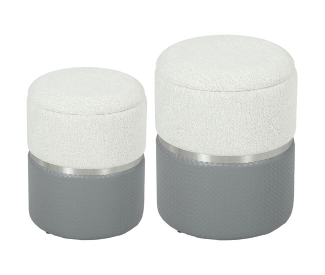 Homcom juego de 2 puff almacenaje, baúles de almacenaje redondos, tapizados en chenilla y pu, asiento acolchado, para pasillo, dormitorio, salón, gris