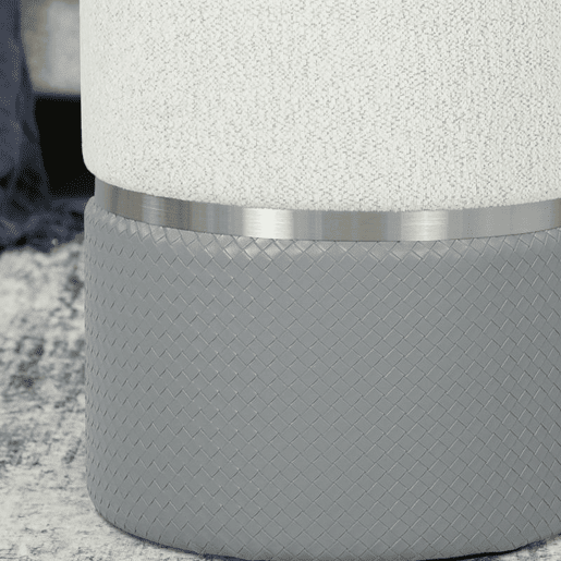 HOMCOM Conjunto de 2 Puffs de Arrumação Baús de Arrumação Redondos Estofados em Chenille e PU Assento Acolchoado para Entrada Quarto Sala Cinzento e Creme