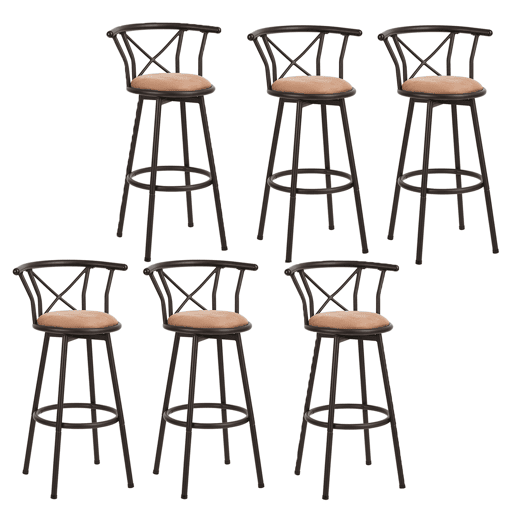 Cadeira Alta De Bar Com Encosto, Estrutura De Metal E Assento De Tecido, Estilo Moderno, Ideal Para Cozinha Ou Bar, Conjunto Com 6 Unidades, Marrom