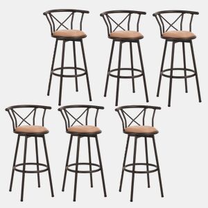 Cadeira Alta De Bar Com Encosto, Estrutura De Metal E Assento De Tecido, Estilo Moderno, Ideal Para Cozinha Ou Bar, Conjunto Com 6 Unidades, Marrom