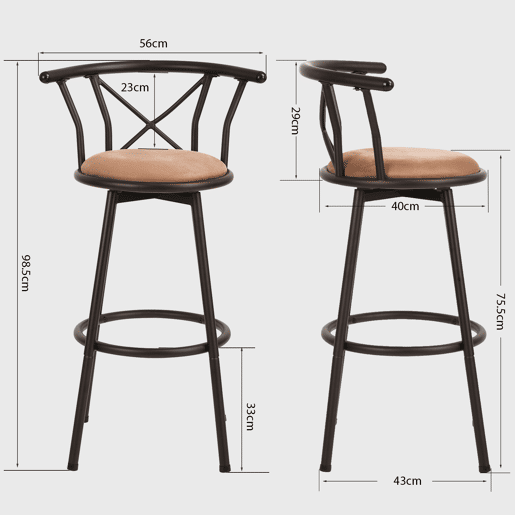 Cadeira Alta De Bar Com Encosto, Estrutura De Metal E Assento De Tecido, Estilo Moderno, Ideal Para Cozinha Ou Bar, Conjunto Com 6 Unidades, Marrom