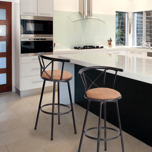 Cadeira Alta De Bar Com Encosto, Estrutura De Metal E Assento De Tecido, Estilo Moderno, Ideal Para Cozinha Ou Bar, Conjunto Com 6 Unidades, Marrom