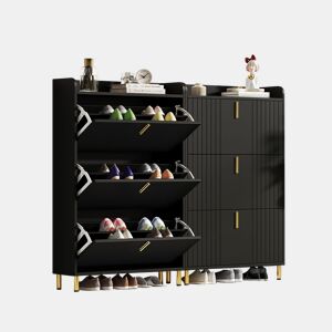 Sapateira 80x23,5x123,5 cm - 6 compartimentos, portas rebatíveis, anticaída - preto
