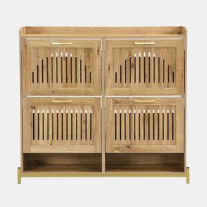Zapatero 4 portas - Portas com ripas verticais, estrutura metálica, organizador de sapatos - Madeira