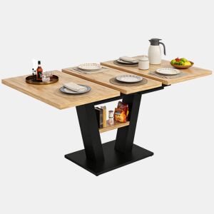Mesa de Jantar Extensível Vexa com Estante Integrada de Estilo Industrial Madeira de Carvalho e Metal Preto para Quatro a Oito Pessoas de MEUBLES COSY