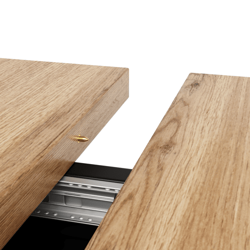 Mesa de Jantar Extensível Vexa com Estante Integrada de Estilo Industrial Madeira de Carvalho e Metal Preto para Quatro a Oito Pessoas de MEUBLES COSY