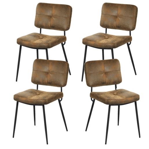 Mesa Jantar Extensível Preta 120-160 cm com 4 Cadeiras Coquille Estofadas Suede Castanho Assento Acolchoado Pernas Metálicas Estilo Industrial Moderno