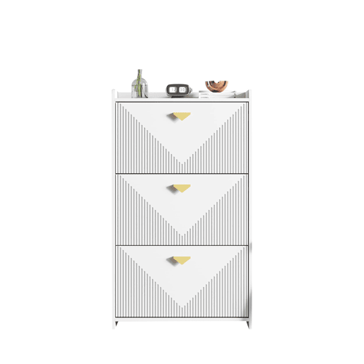 Sapateira 70x30x120 cm - 3 portas batentes, 6 compartimentos, design vazio, Branco