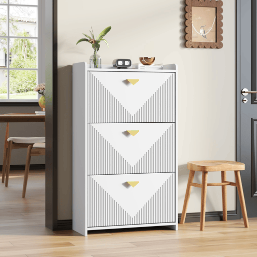 Sapateira 70x30x120 cm - 3 portas batentes, 6 compartimentos, design vazio, Branco
