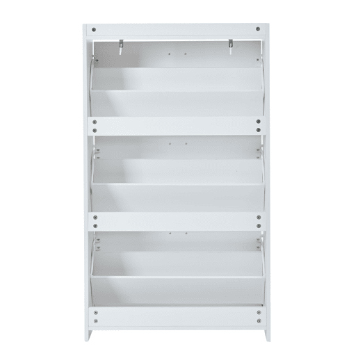 Sapateira 70x30x120 cm - 3 portas batentes, 6 compartimentos, design vazio, Branco