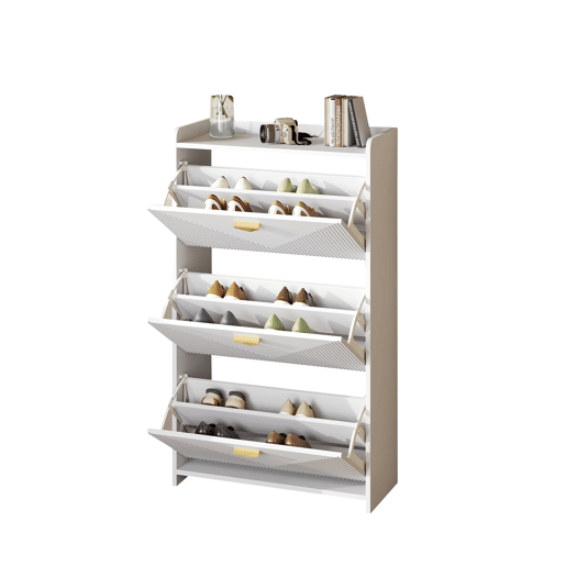 Sapateira 70x30x120 cm - 3 portas batentes, 6 compartimentos, design vazio, Branco