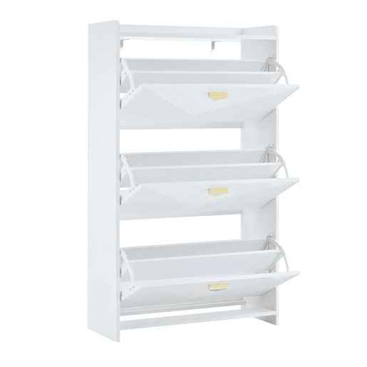 Sapateira 70x30x120 cm - 3 portas batentes, 6 compartimentos, design vazio, Branco