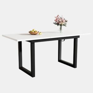 Mesa de Jantar Extensível Vexa de Estilo Industrial com Sistema Borboleta e Pés de Metal Preto Ajustáveis para Seis Pessoas