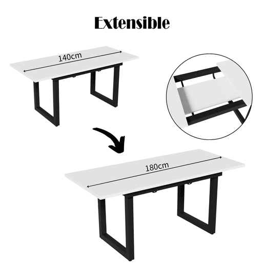 Mesa de Jantar Extensível Vexa de Estilo Industrial com Sistema Borboleta e Pés de Metal Preto Ajustáveis para Seis Pessoas